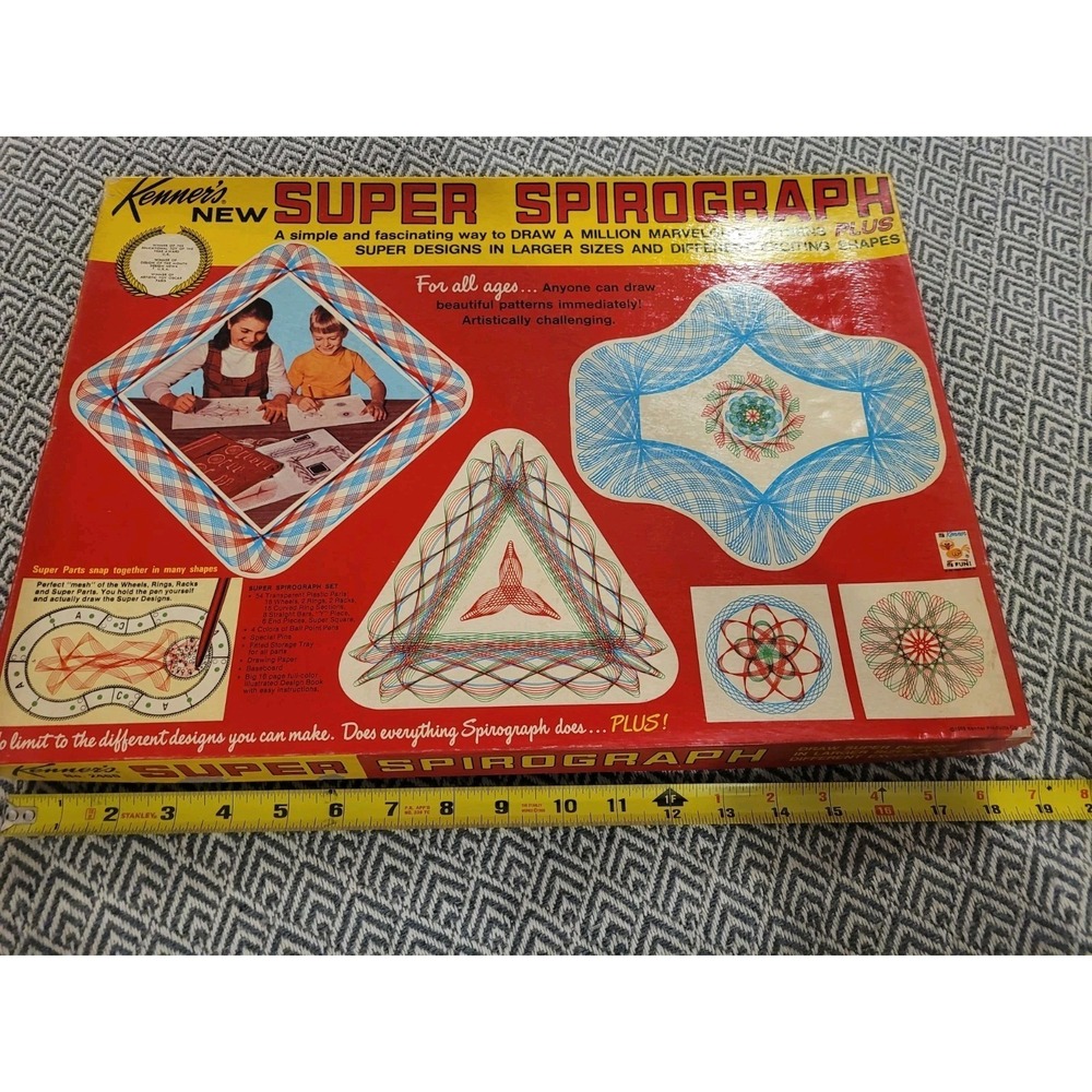 Vtg Kenners Super Spirograph Plus 1969 99% Complete Drawing Set Toy Pens Paper